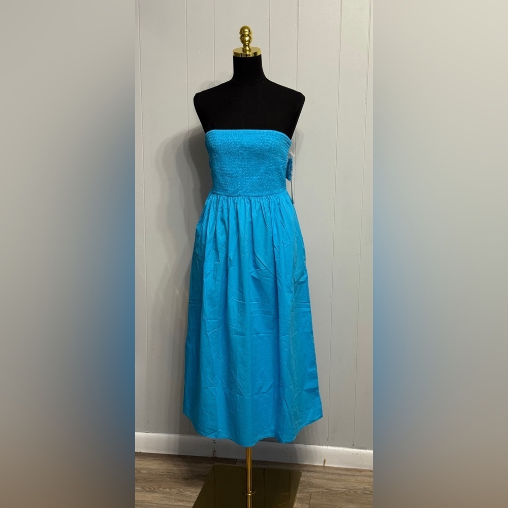 #13) NWT a new day 100% Cotton Vibrant Blue Removable Strap Shoulder Dress